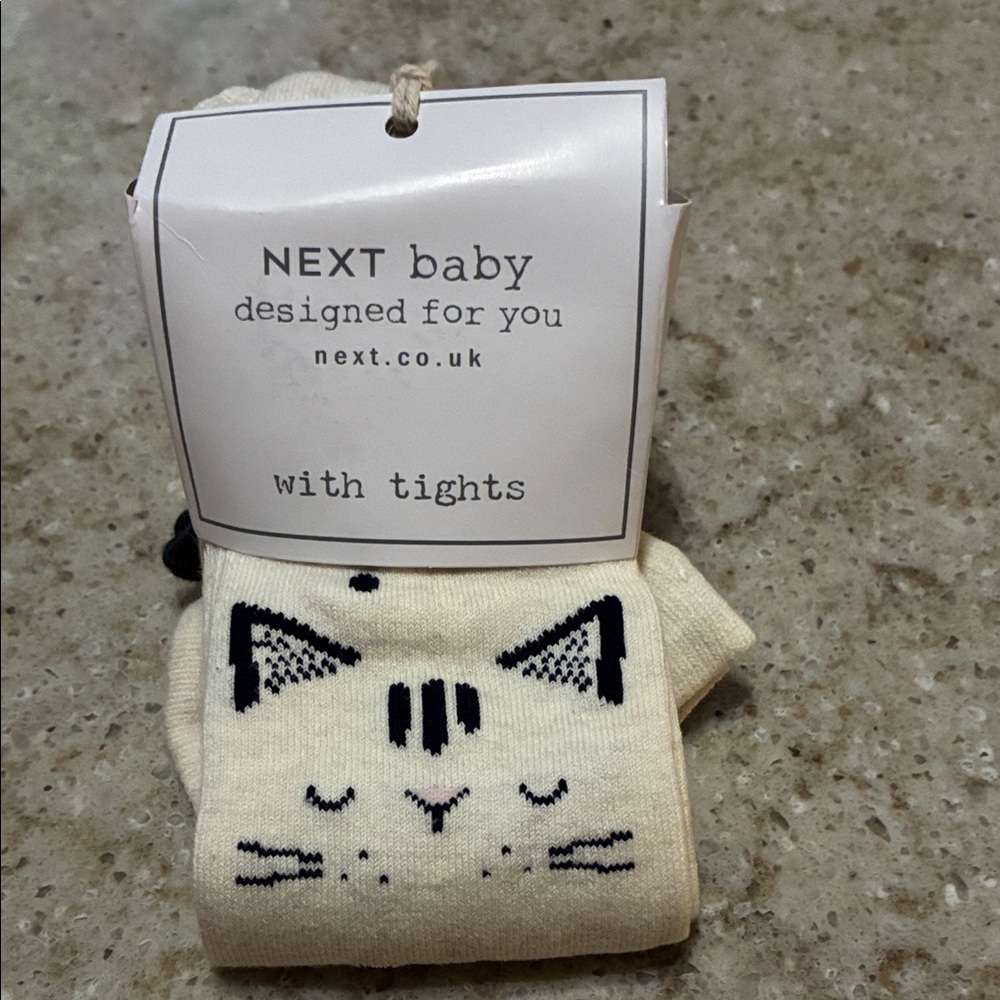NWT Next Baby Cream Cat Design Tights - Size 3-4 Years